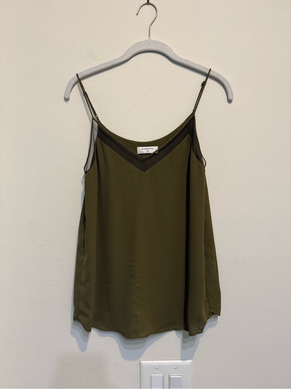 Aritzia Olive Green V-Neck Sheer-Trim Camisole